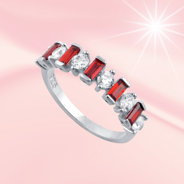 Rare Fire Gemstone Band Sterling Silver