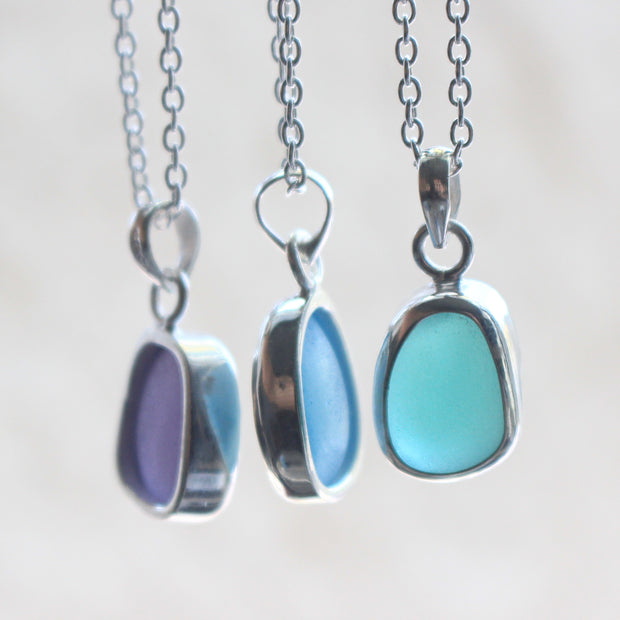 Rare Aqua (Light Purple) Sterling Silver Sea Glass Necklace #423