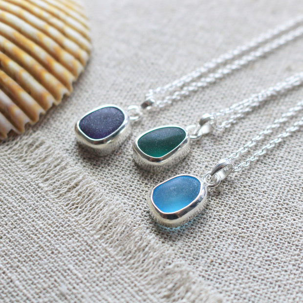 Rare (Teal/Green) Sterling Silver Sea Glass Necklace #421