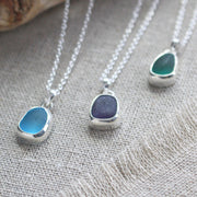 Rare (Teal/Green) Sterling Silver Sea Glass Necklace #421