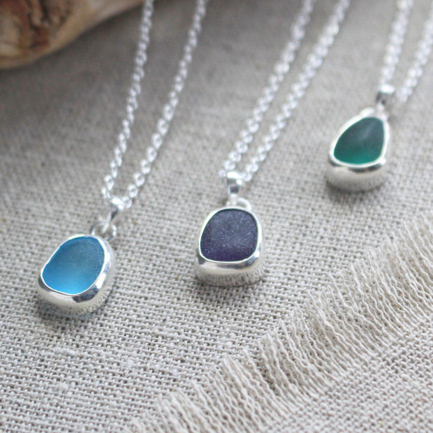 Rare (Teal/Green) Sterling Silver Sea Glass Necklace #421