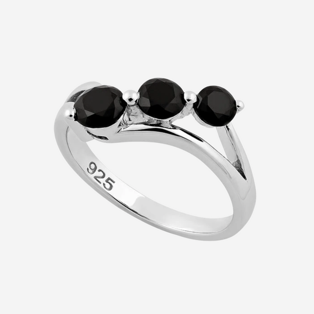 Rare Triple Black Stone Sterling Silver