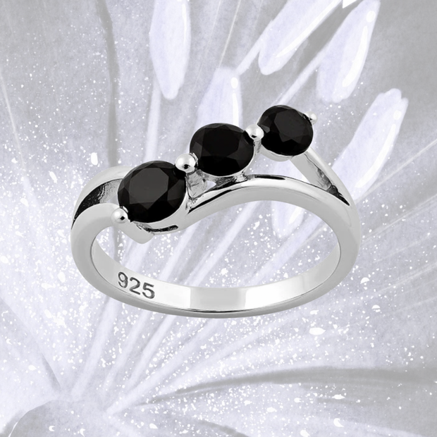 Rare Triple Black Stone Sterling Silver