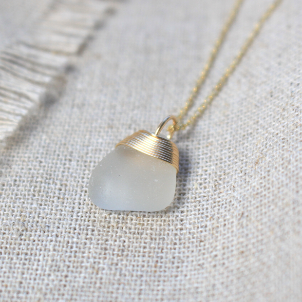Rare Sea Glass Necklace 14k Gold #420