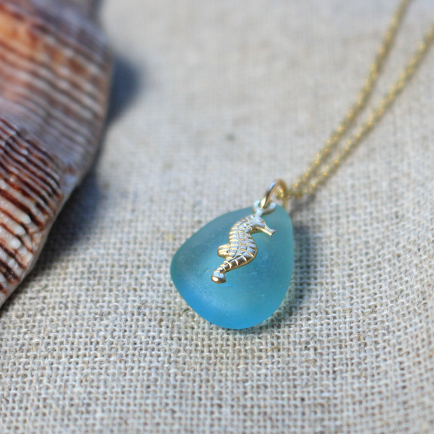 Rare Sea Glass Necklace 14k Gold #421
