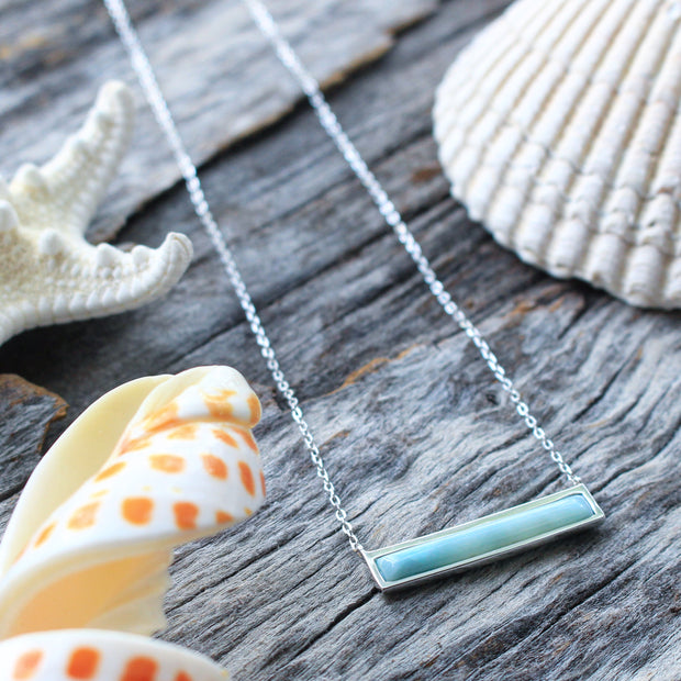 Rare Larimar Bar Necklace: Sterling Silver
