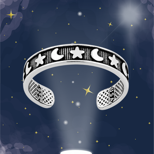 Midnight Stars Adjustable Toe Ring Sterling Silver