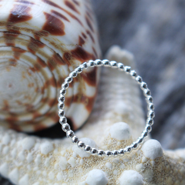 Sea Candy Ring: Dainty Simple Beaded Sterling Silver
