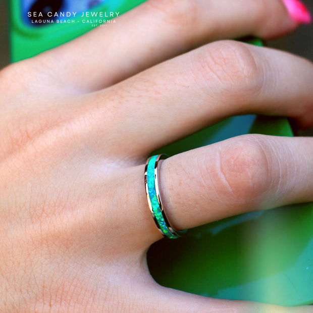 Green Opal Band Sterling Silver