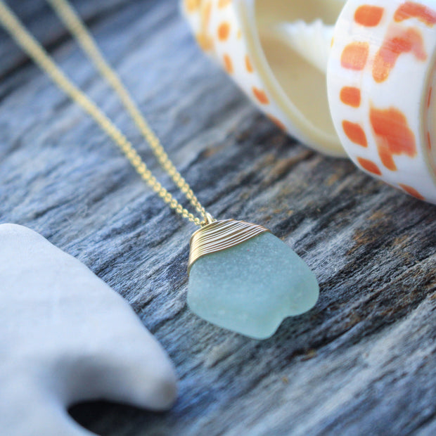 Sea Glass Necklace: Seafoam Gold Filled