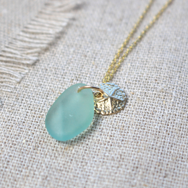Rare Sea Glass Necklace 14k Gold #416