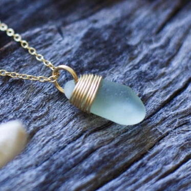 Sea Glass Necklace: Seafoam Gold Filled