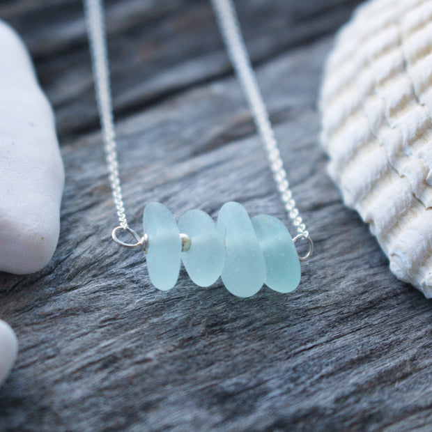 Sea Glass Necklace: Seafoam Bar Sterling Silver