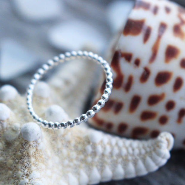 Sea Candy Ring: Dainty Simple Beaded Sterling Silver