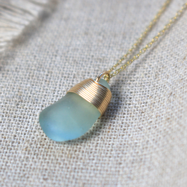 Rare Sea Glass Necklace 14k Gold #418