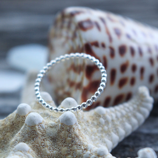 Sea Candy Ring: Dainty Simple Beaded Sterling Silver