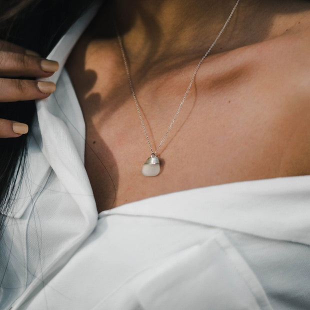 Sea Glass Necklace: White Sterling Silver