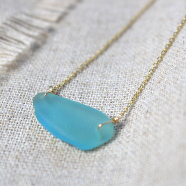 Rare Sea Glass Necklace 14k Gold #419