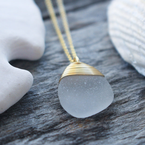 Sea Glass Necklace: White 14k Gold Fill #17