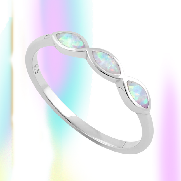 Marquise 3 Opal Stone Sterling Silver