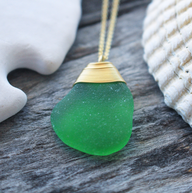 Sea Glass Necklace Green Gold Filled Sea Candy Jewelry
