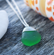 Sea Glass Necklace: Green Sterling Silver