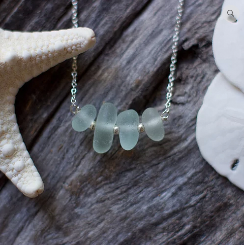 Sea Glass Necklace: Seafoam Bar Sterling Silver